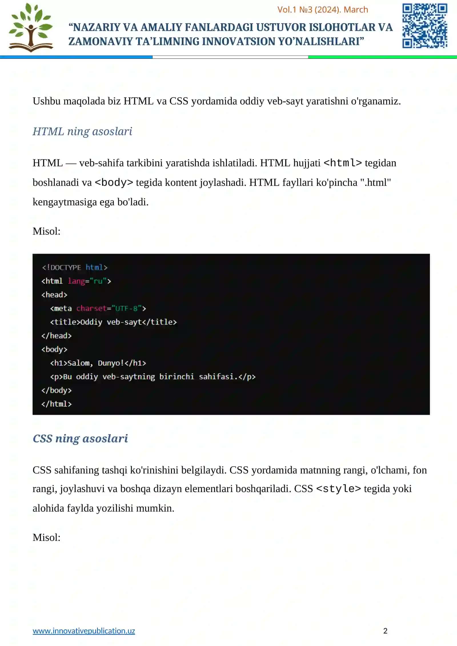 HTML VA CSS YORDAMIDA ODDIY VEB-SAYT YARATISH: BOSHLANG'ICH QO'LLANMA 2