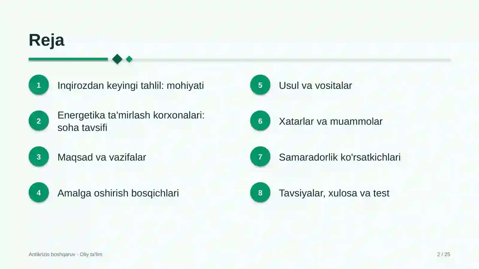 energetika ta'mirlash korxonalarida inqirozdan keyingi tahlilni o'tkazish 2347 2
