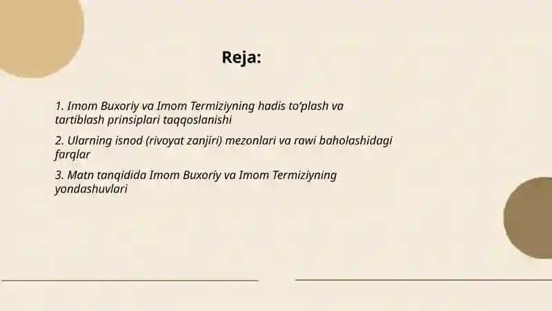 Imom Buxoriy va Imom Termiziyning hadis ilmiga qoʻshgan hissalarini qiyosiy tahlil 2