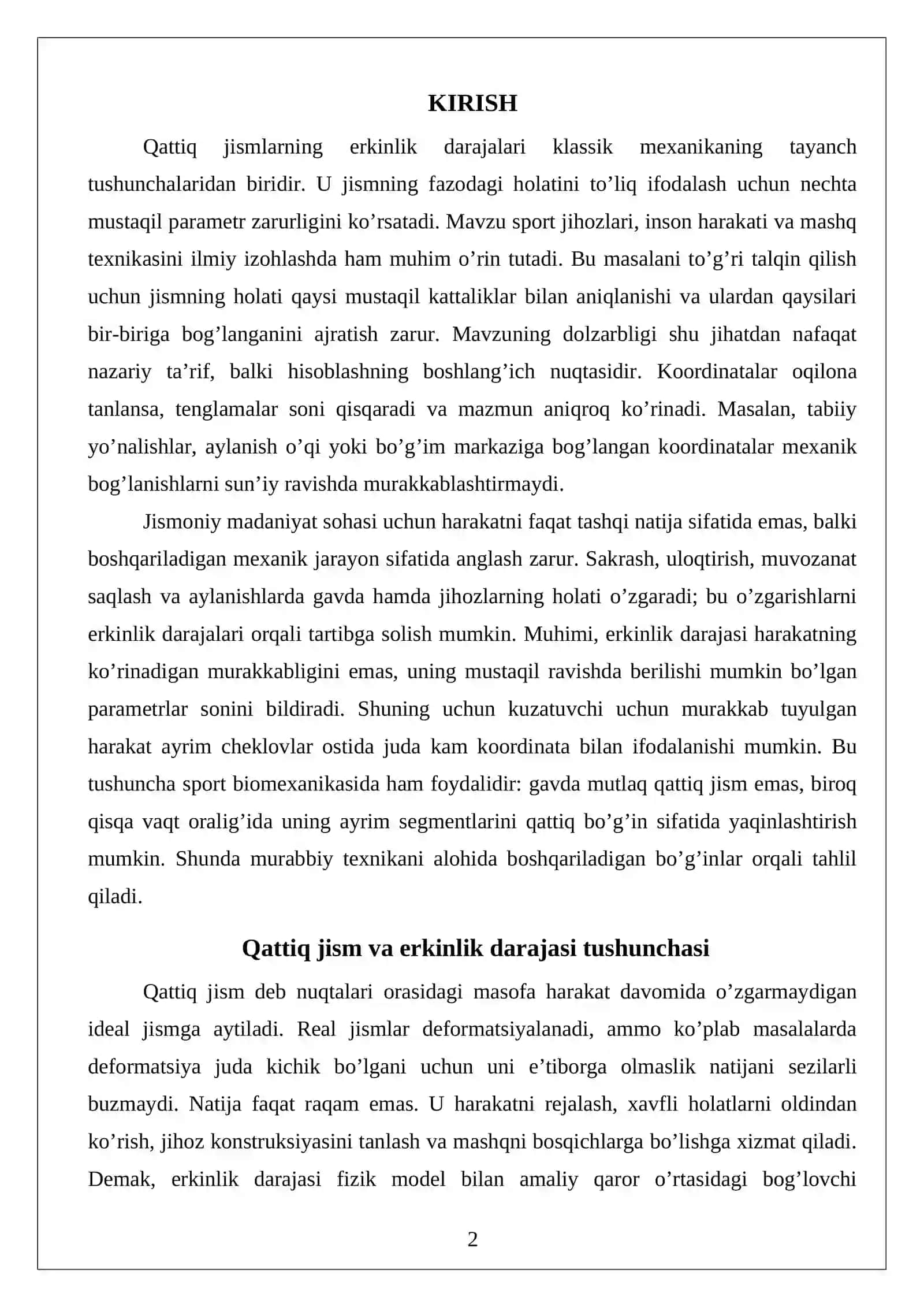 Qattiq jismoniy erkinlik darajalari 2