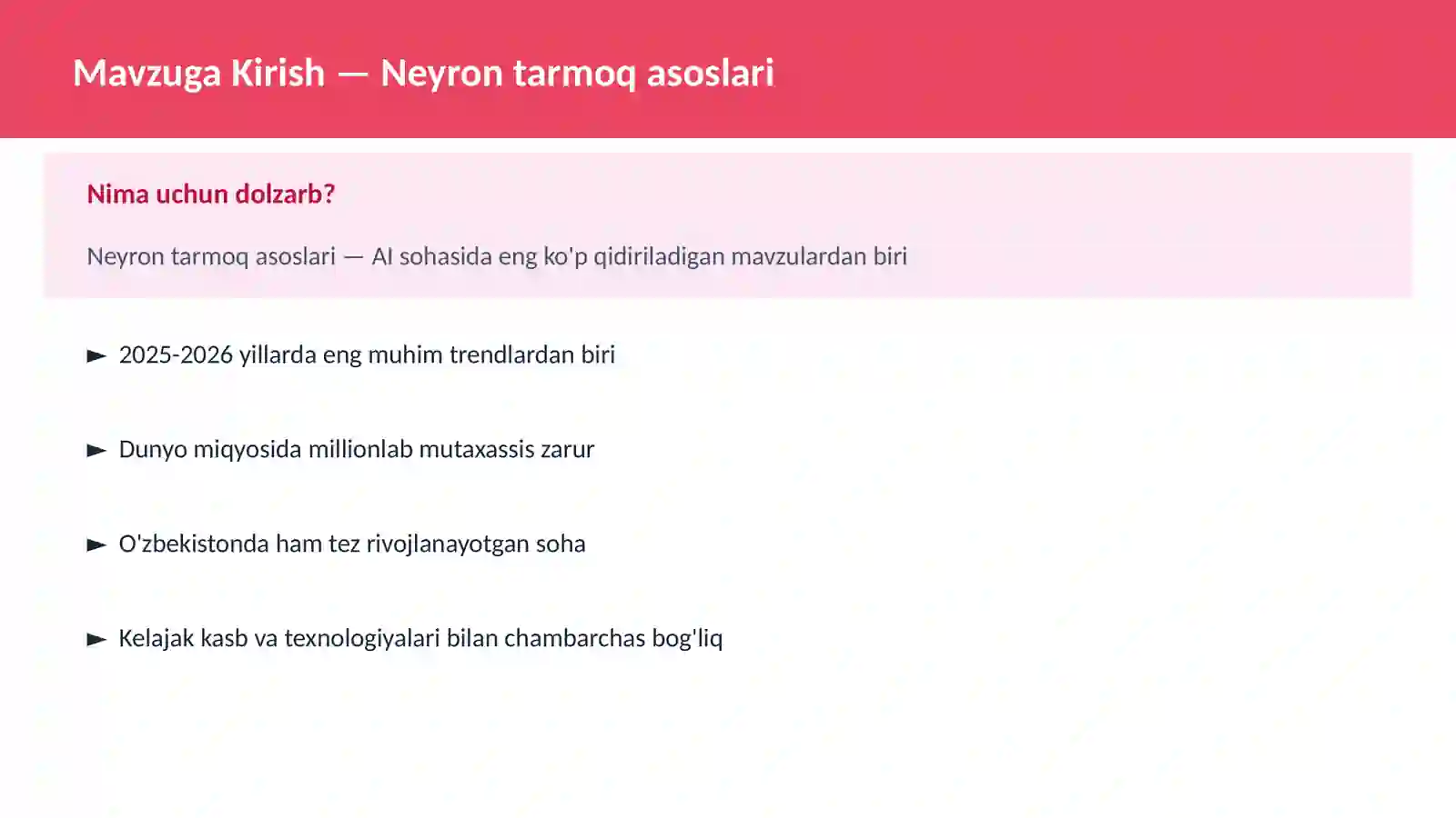 Neyron tarmoq asoslari 2