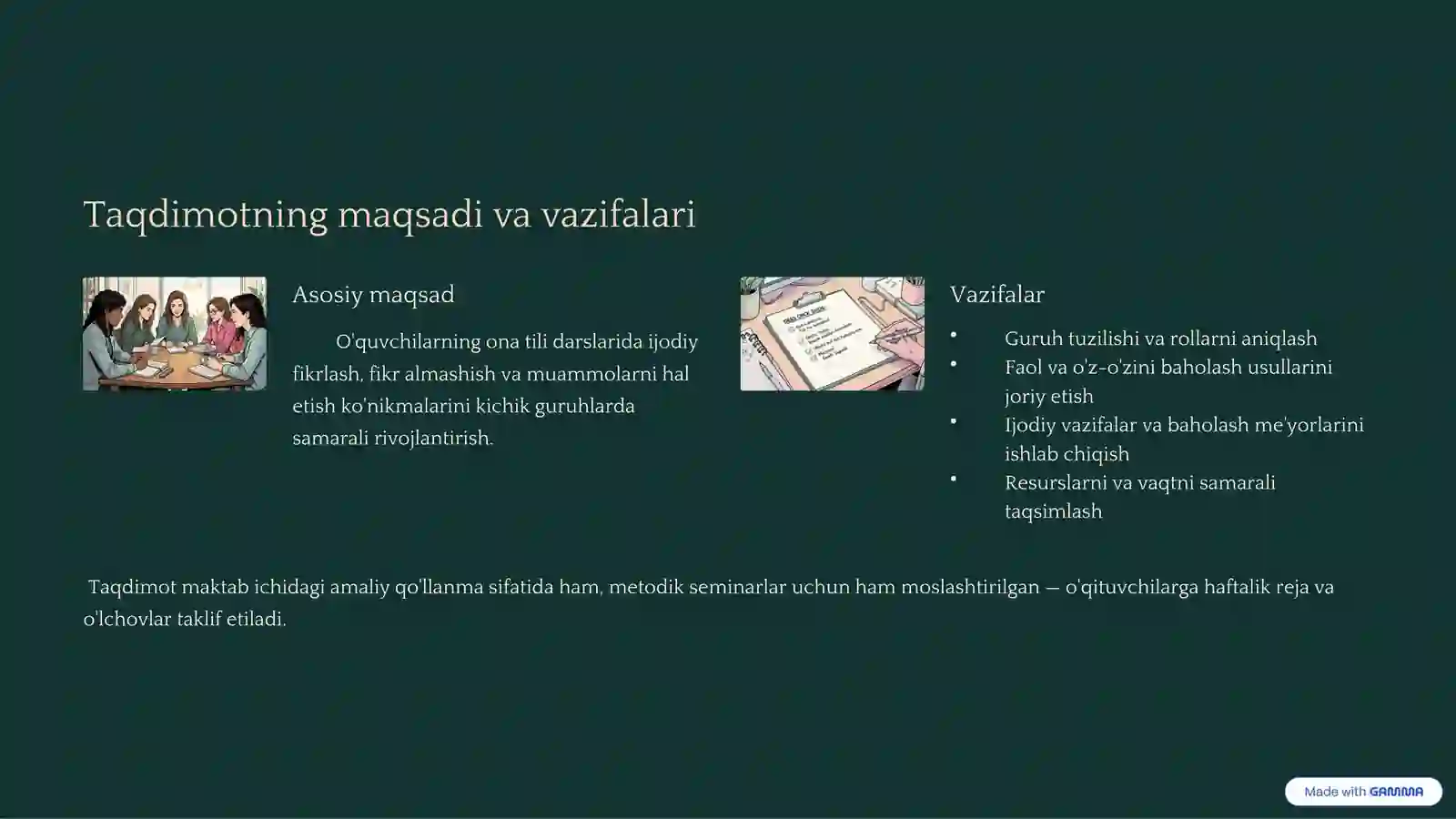 Ona tili ta'limida ijodiy fikrlashni rivojlantirish: Kichik guruhlar samaradorligi 2