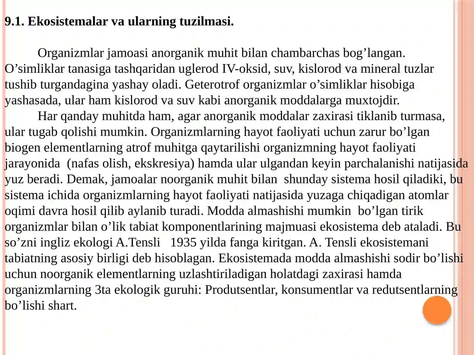 Ekotizm(Ekosistema)lar tushunchasi 2
