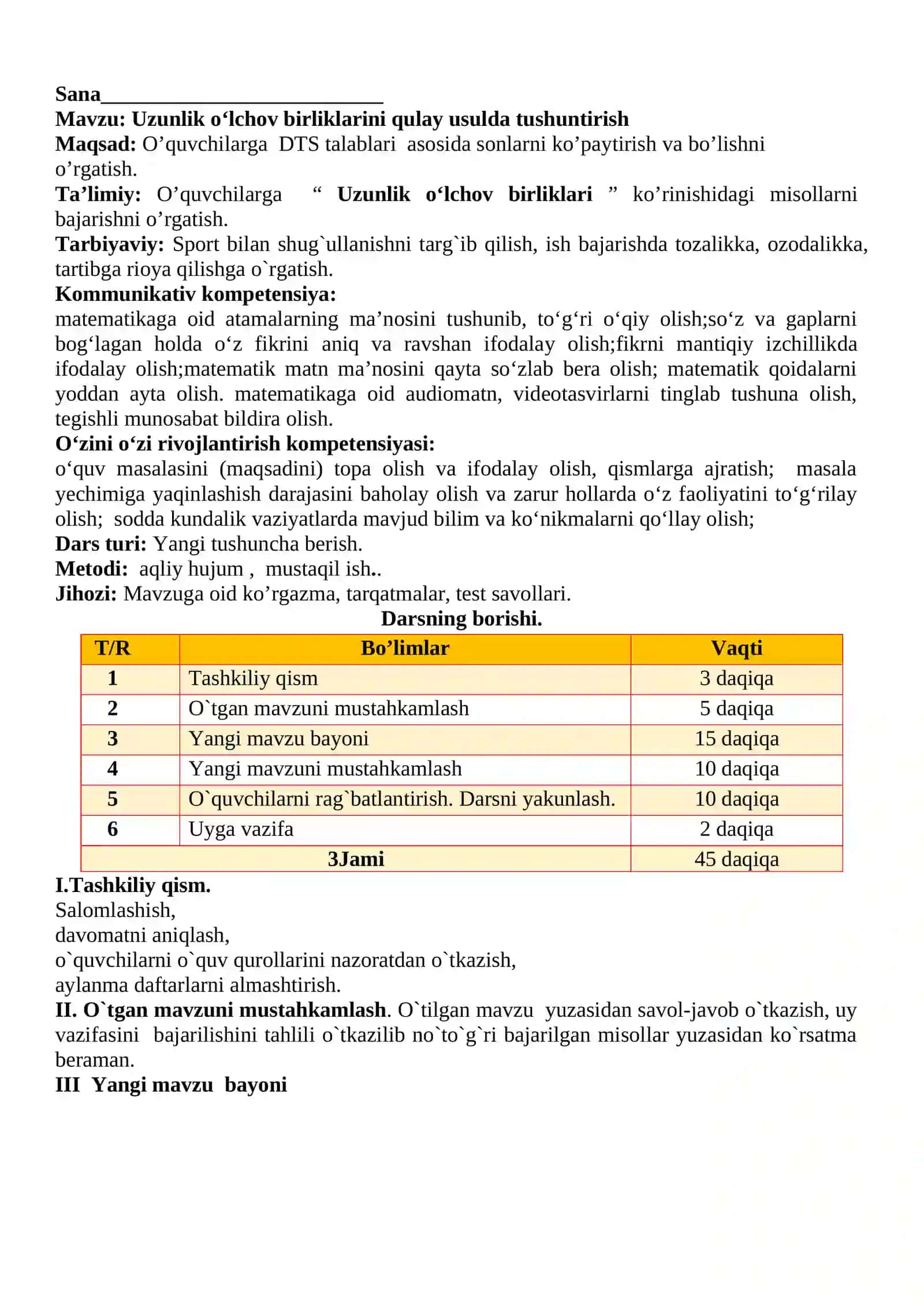 Uzunlik oʻlchov birliklarini qulay usulda tushuntirish dars ishlanmasi 2
