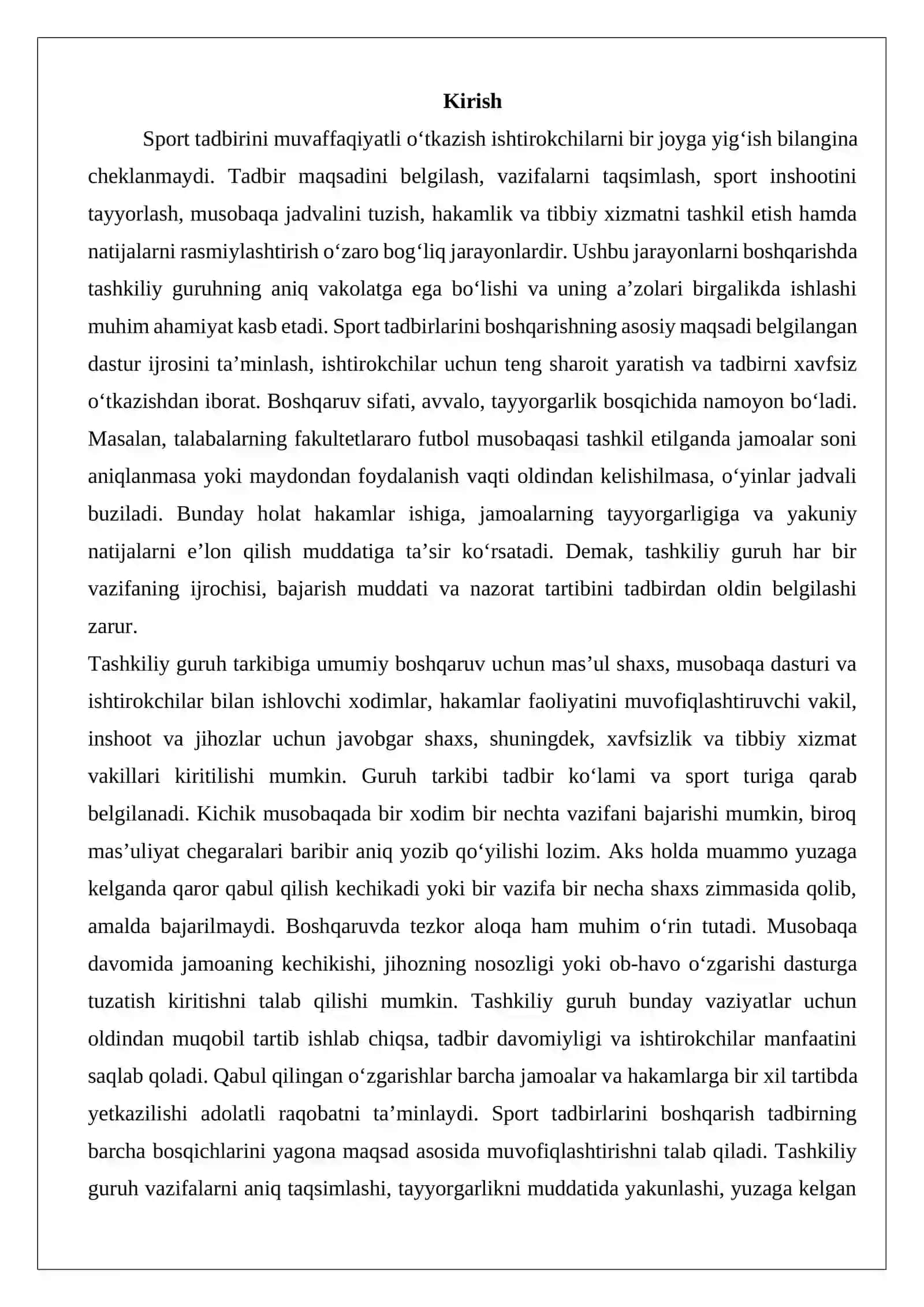Sport tadbirlarini boshqarish va tashkiliy guruh faoliyati 2
