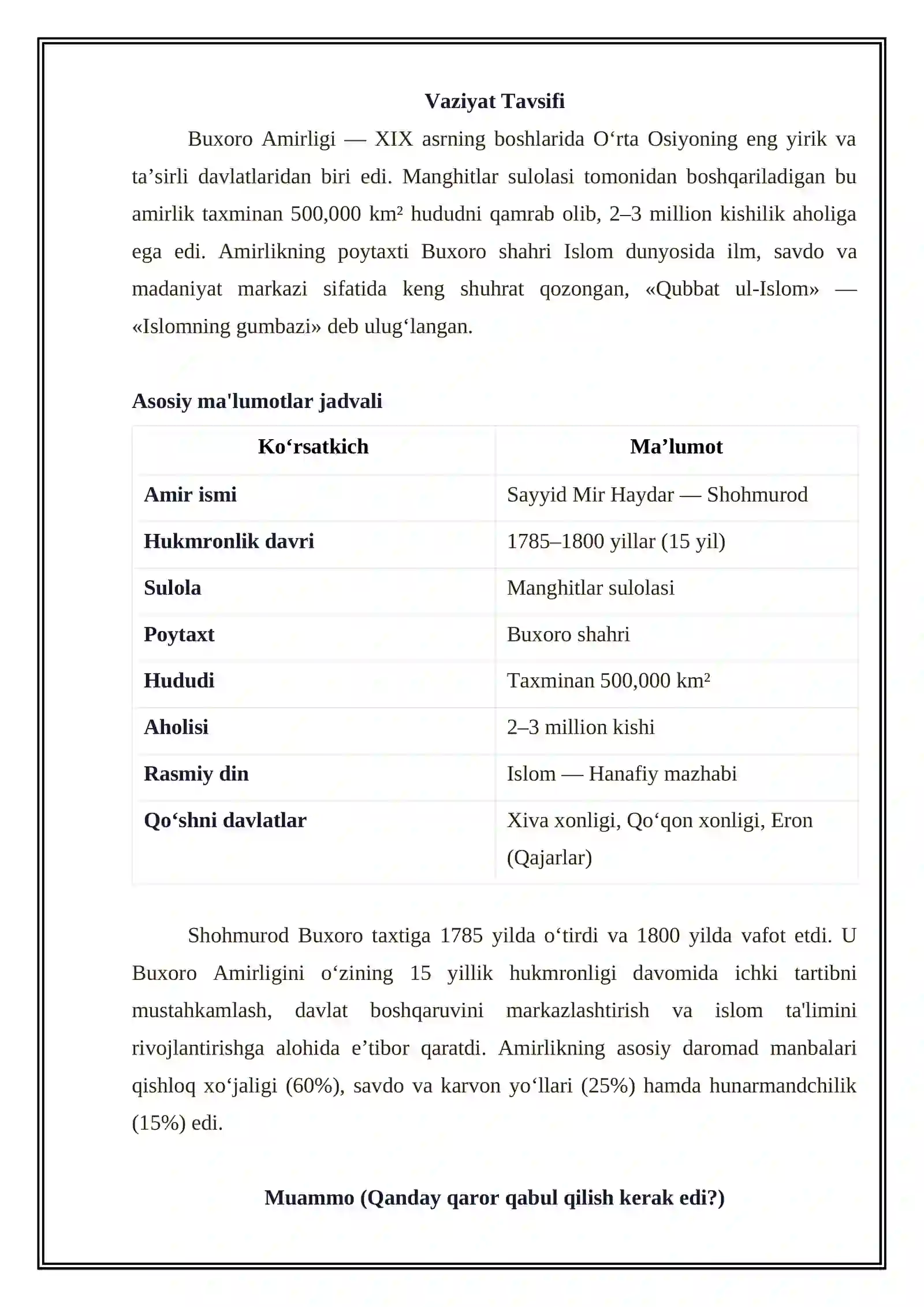 Shohmurod davrida Buxoro amirligi 2