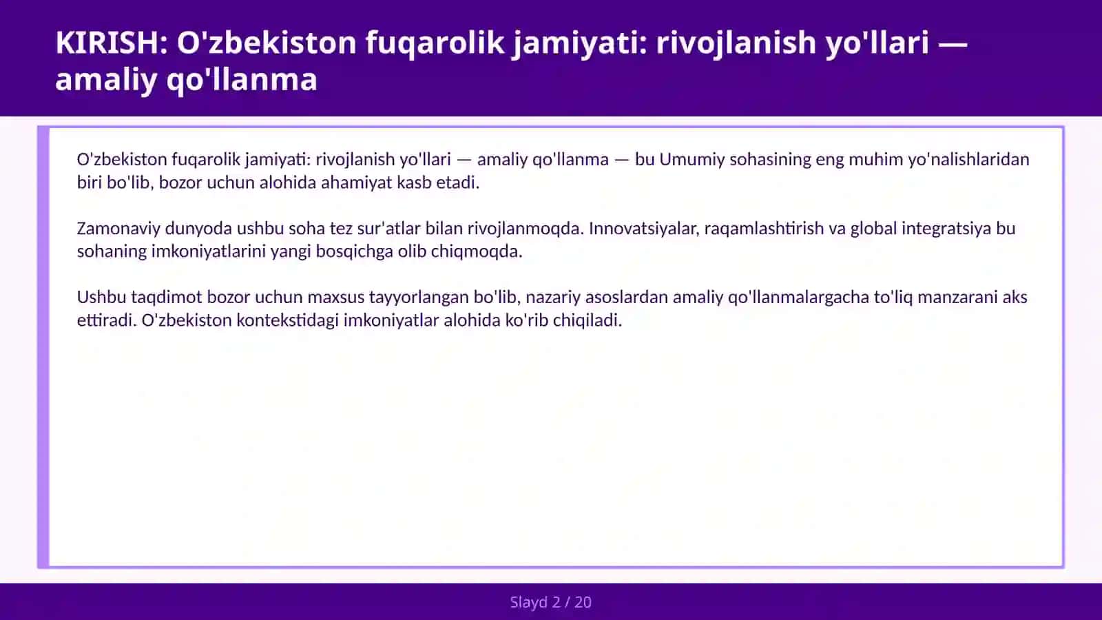 RIVOJLANISH YO'LLARI — AMALIY QO'LLANMA 2