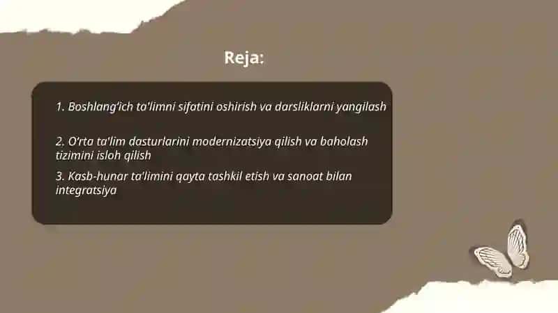 Oʻzbekiston Respublikasida ta'lim sohasida amalga oshirilgan islohotlar 2