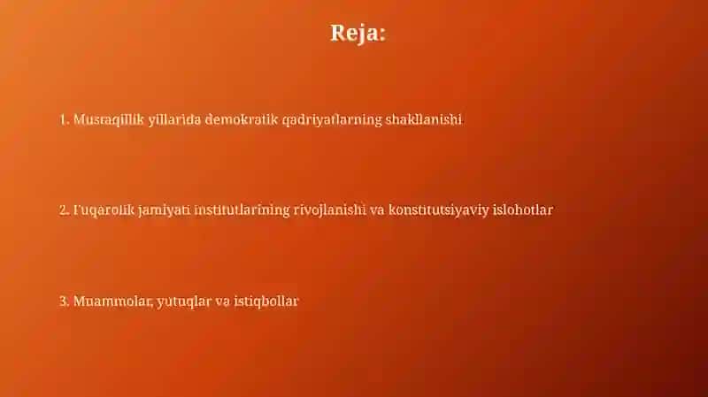 O'zbekistonda demokratik fuqarolik jamiyati asoslarining shakillanishi 2