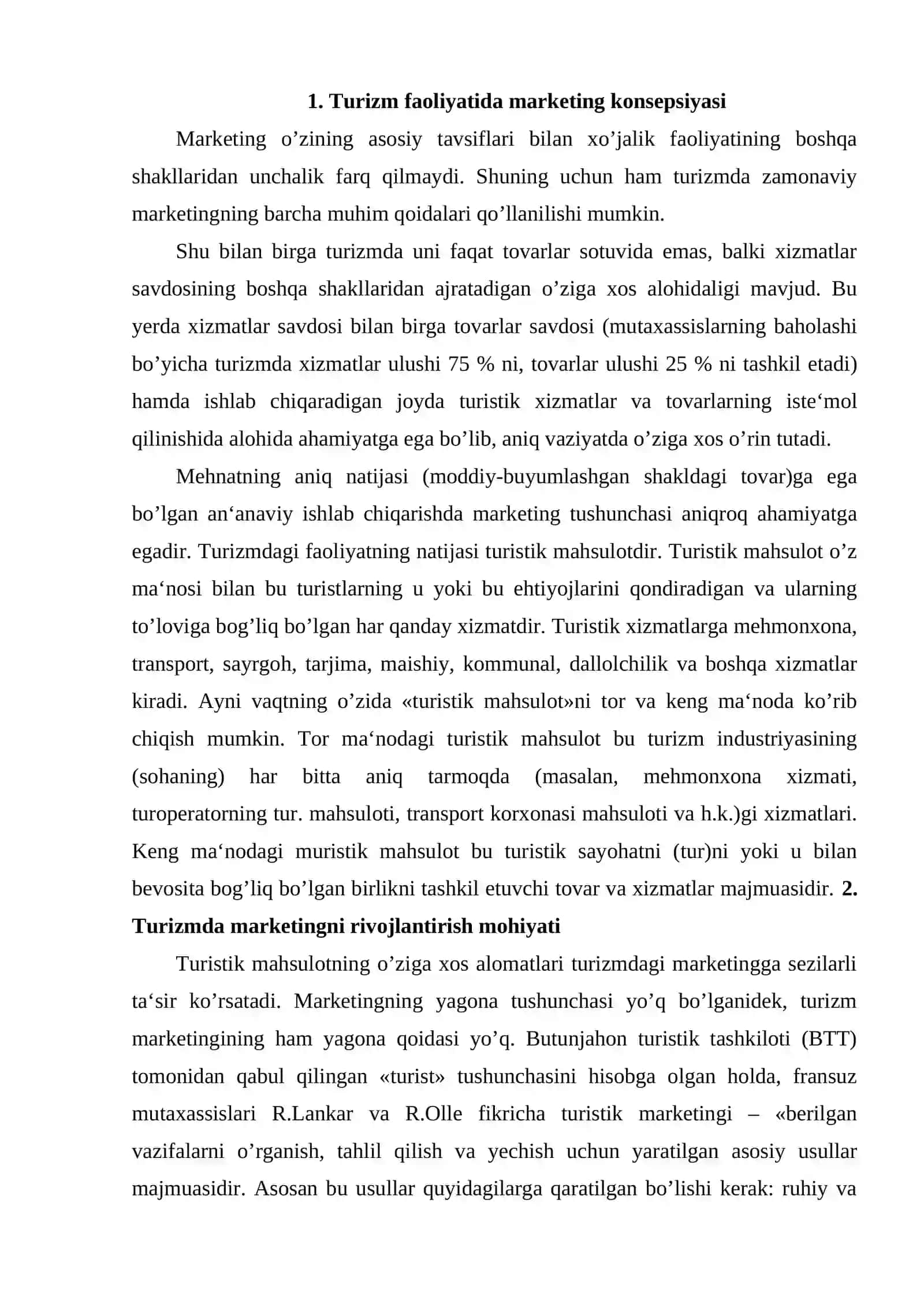 Turizm faoliyatida marketing konsepsiyasi 2