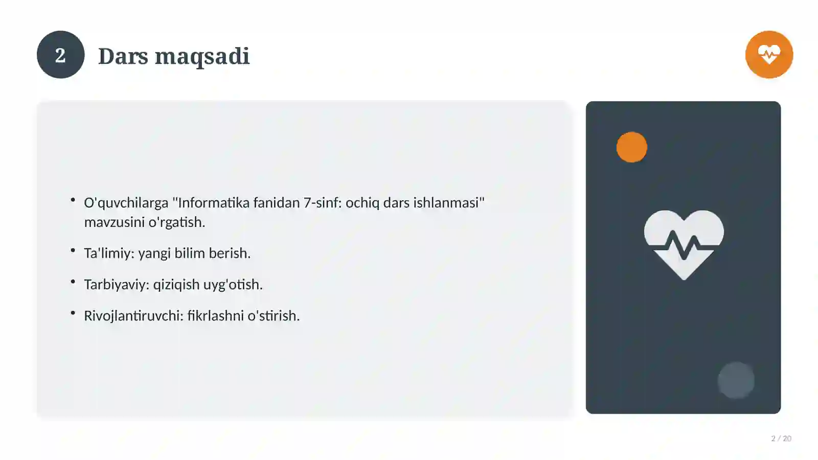 Informatika fanidan 7-sinf: ochiq dars ishlanmasi 2