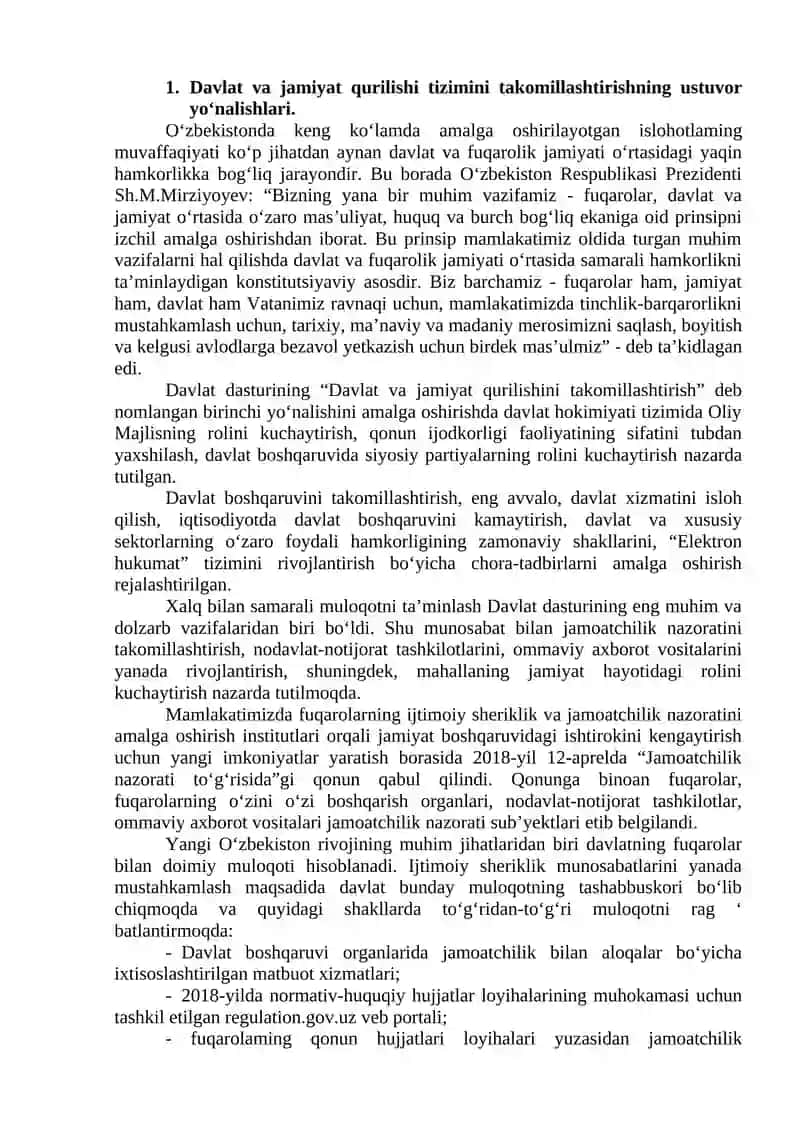Harakatlar strategiyasi va undagi yo’lanishlar O‘zbekistonni yanada rivojlantirish 2