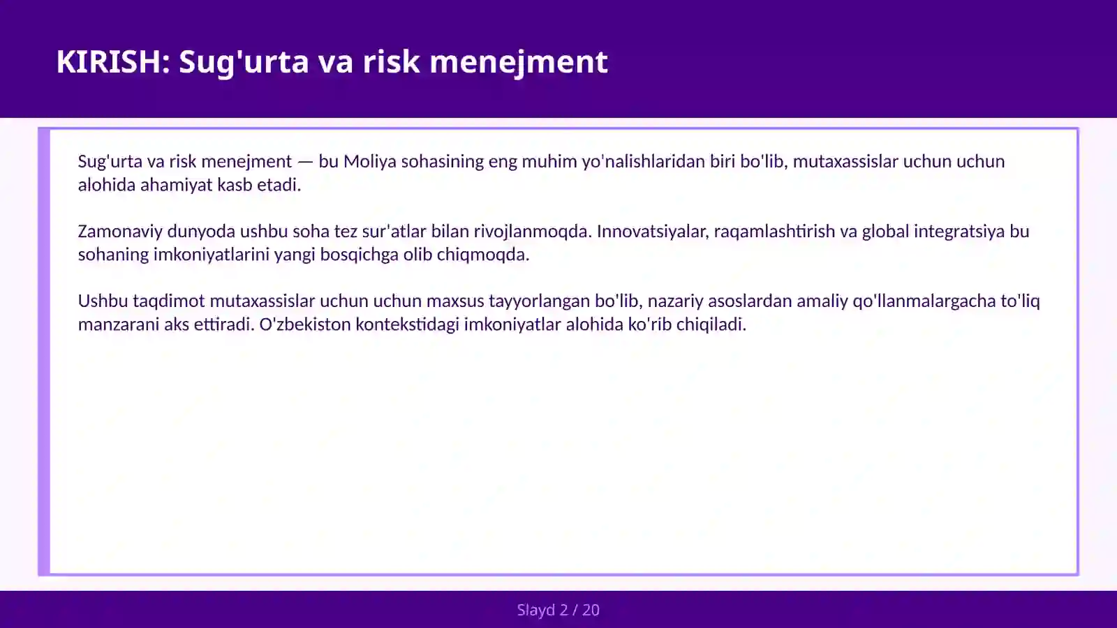 Sug'urta va Risk Menejment 2