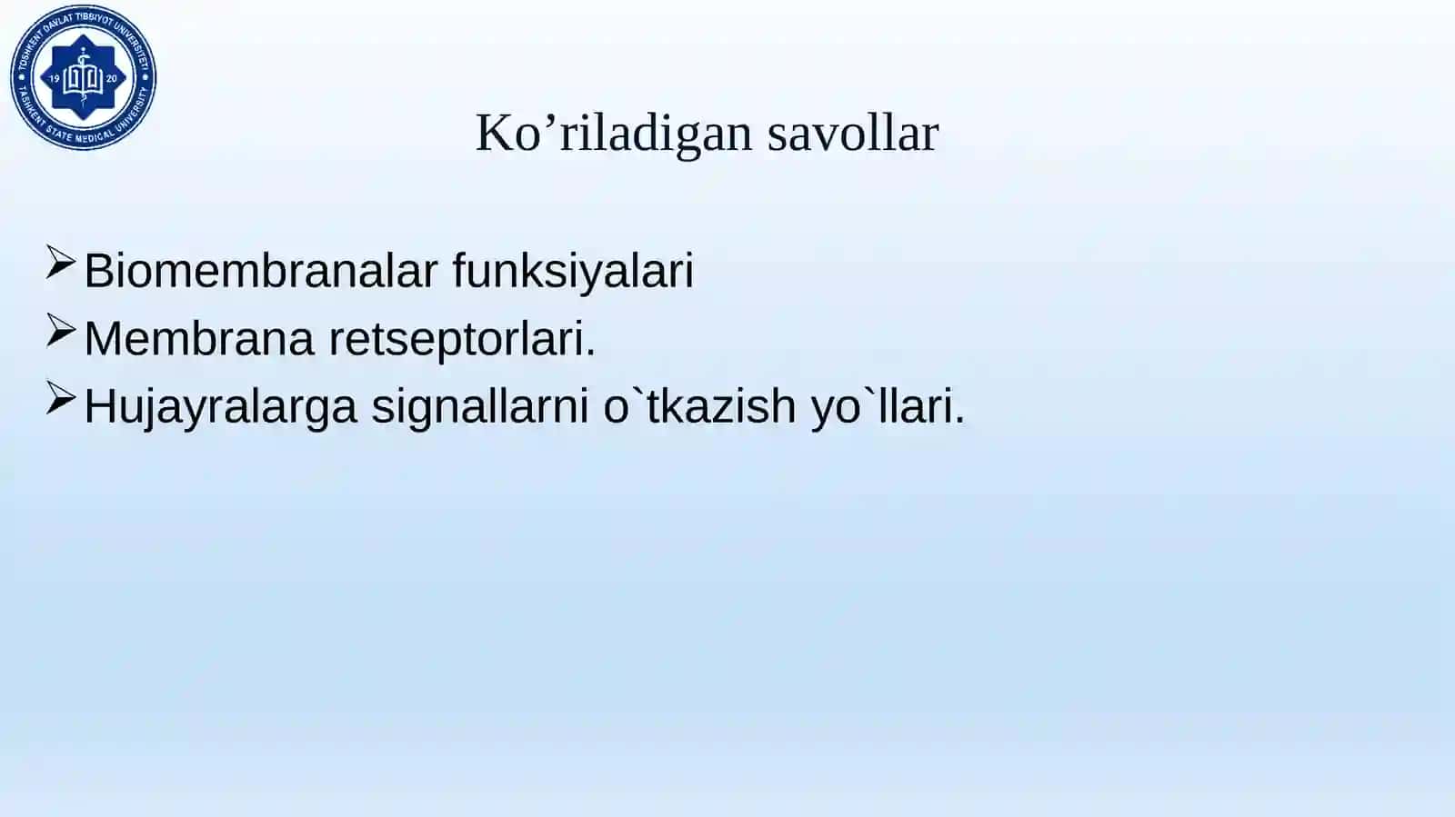 Biomembranalar tuzilishi. Membrana retseptorlari. Hujayra signallarni o‘tkazish 2