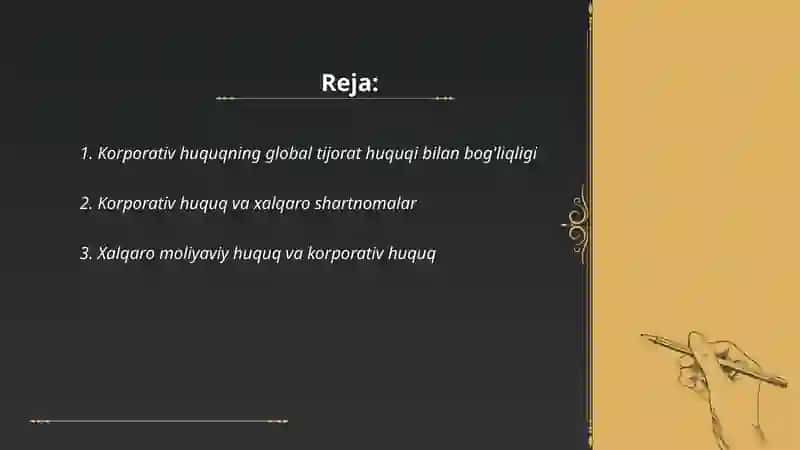 Korporativ huquqning Global huquq bilan boĝliqligi 2