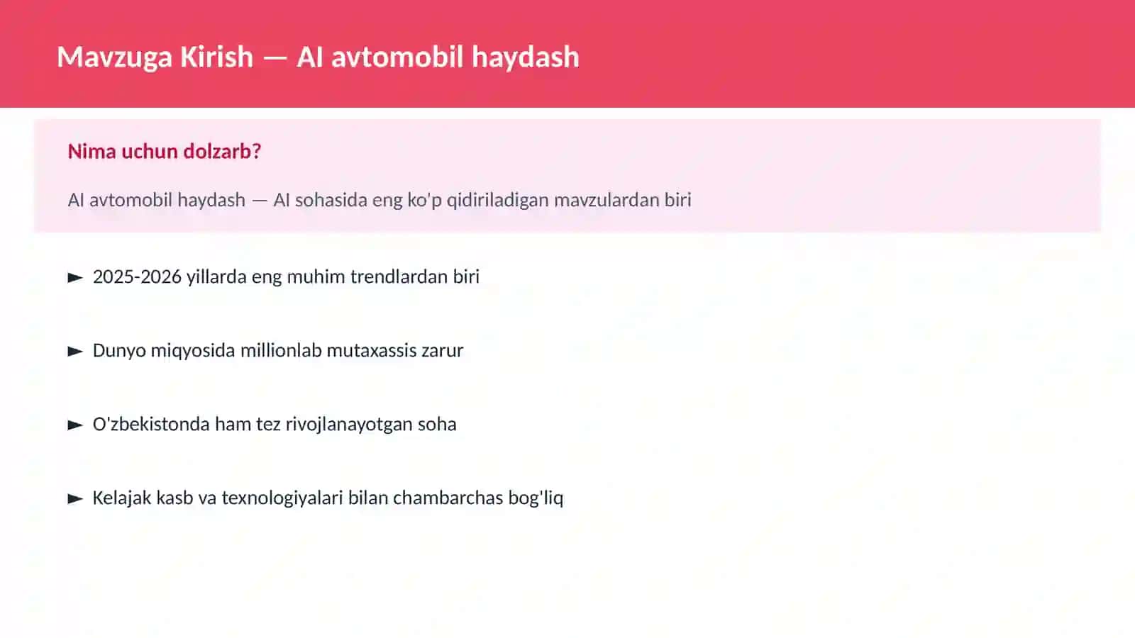AI avtomobil haydash 2