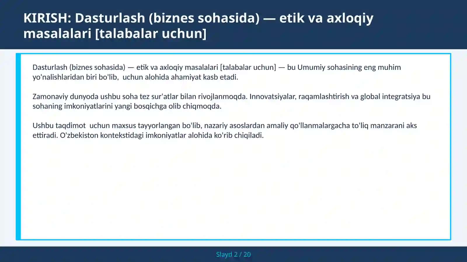Dasturlash (biznes sohasida) — etik va axloqiy masalalari [talabalar uchun] 2