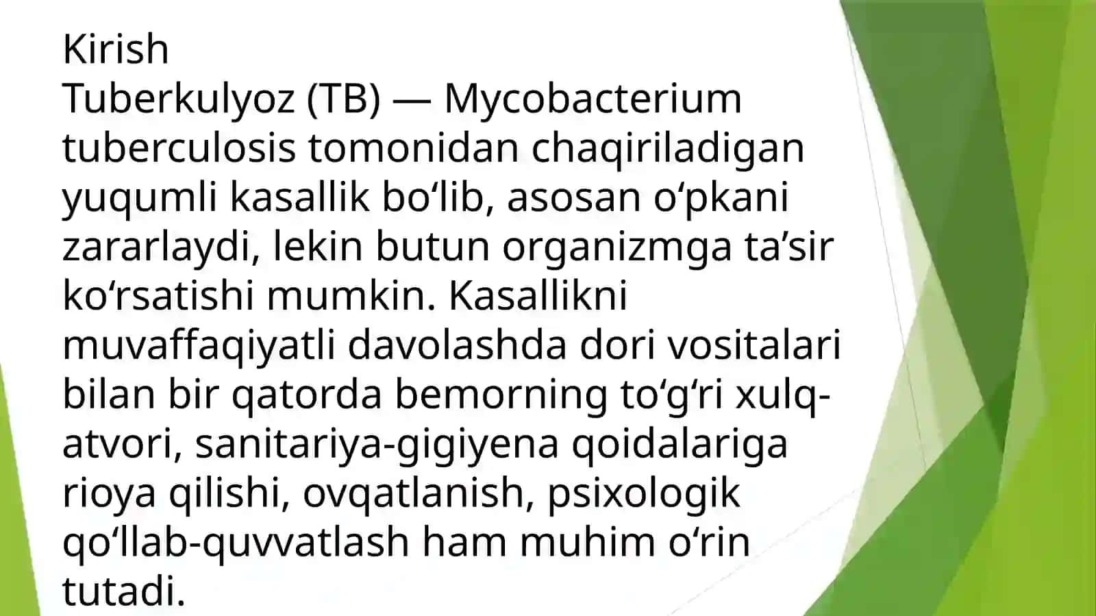 Tuberkulyozbilan og‘rigan bemorlarga tibbiy maslahat berish asoslari 2