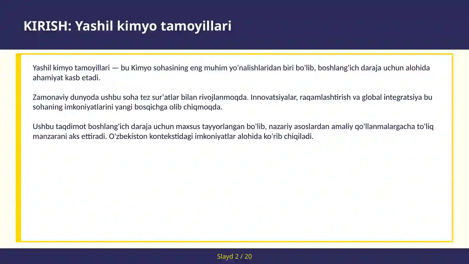 YASHIL KIMYO TAMOYILLARI 2