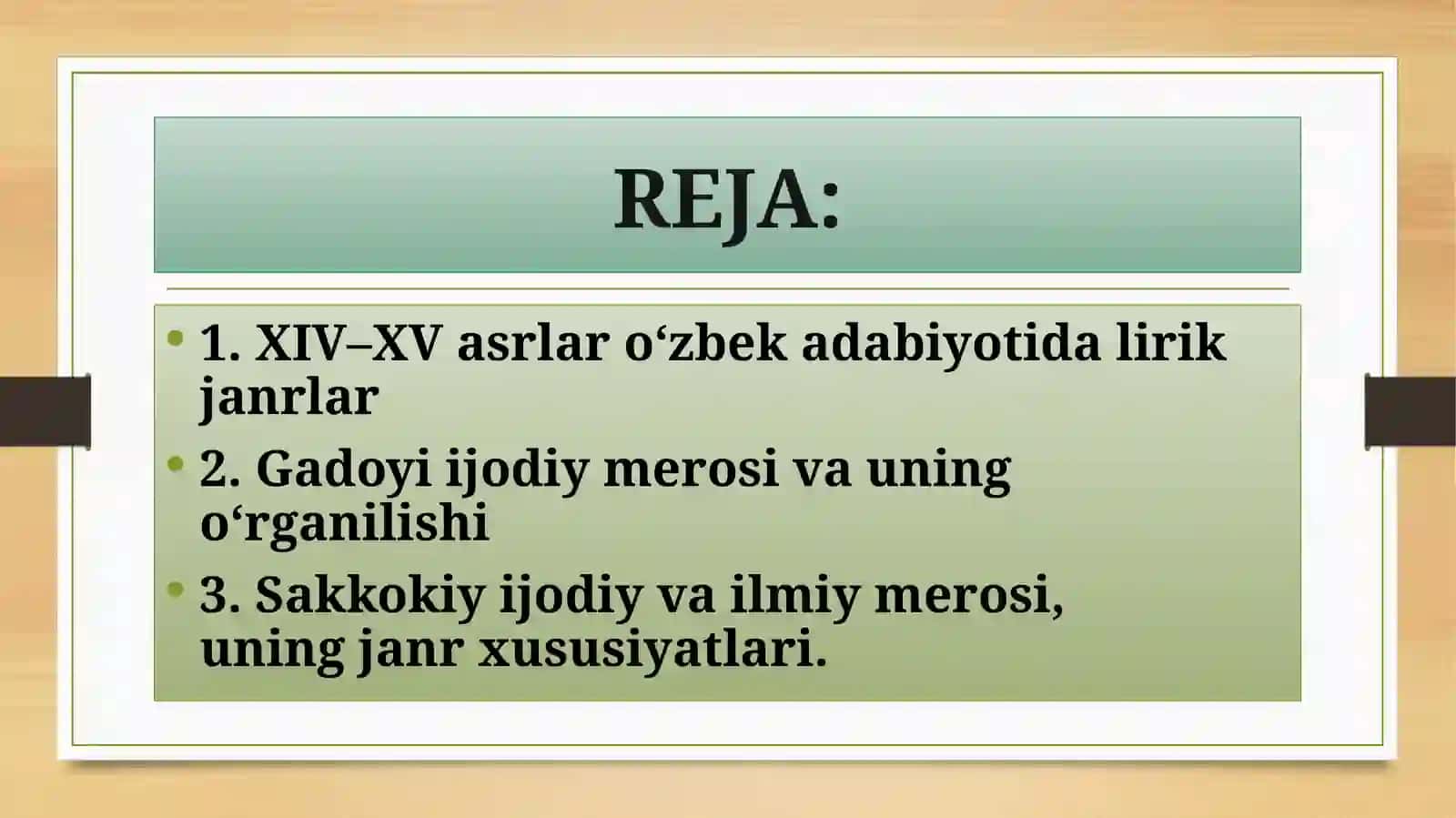 XIV–XV asrlar O'zbek adabiyotida lirik janrlar taraqqiyoti 2
