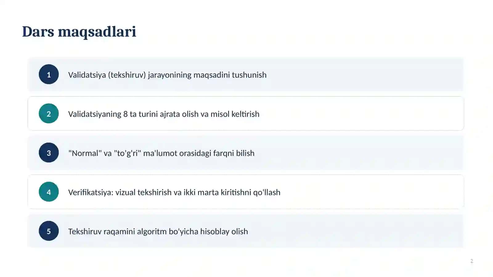 Ma'lumotlarning to'g'riligini tekshirish 2