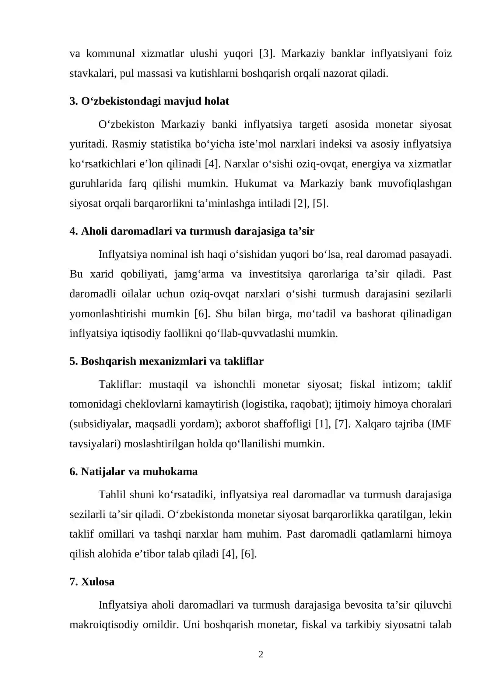 INFLYATSIYANING AHOLI DAROMADLARI VA TURMUSH DARAJASIGA TA’SIRI 2