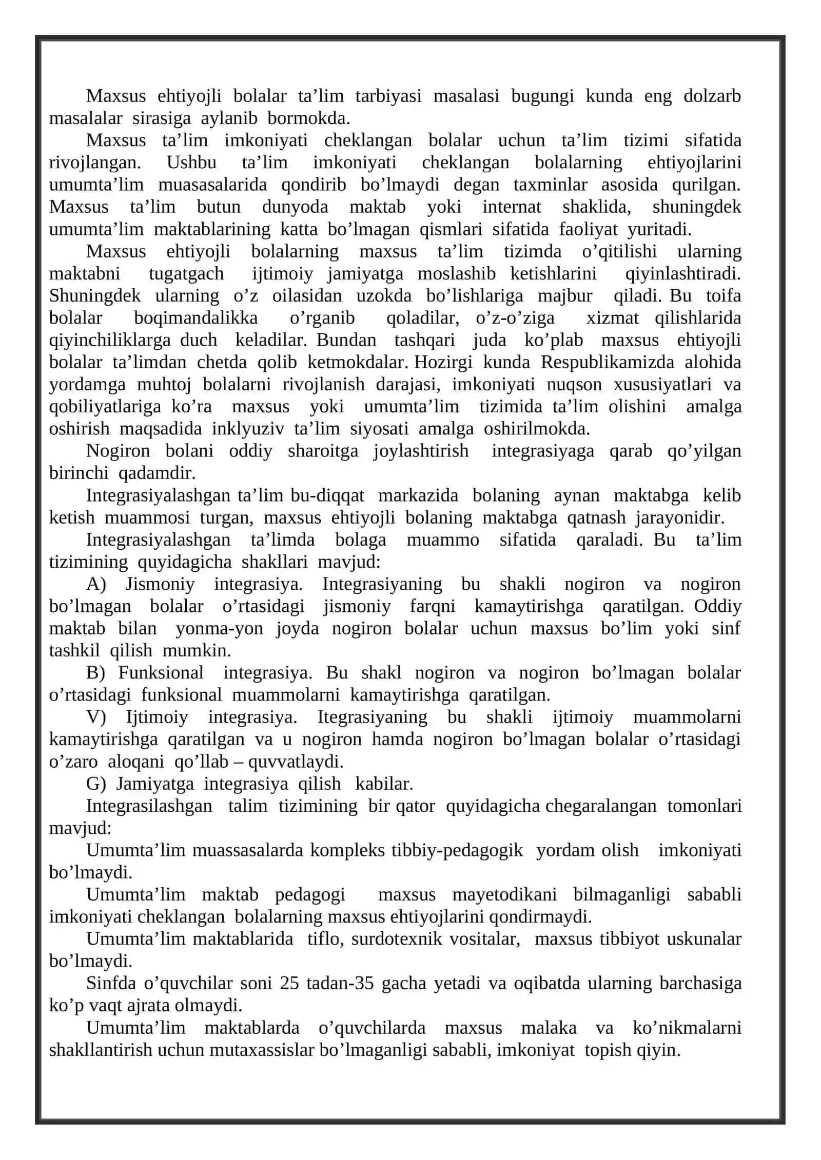 Inklyuziv ta’lim va nogironlik turlarining mutanosibligi 2