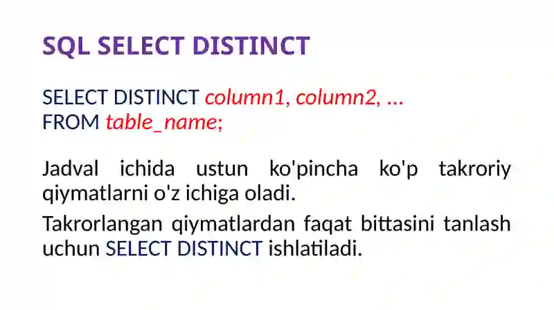 SQL SELECT DISTINCT Operatori 2