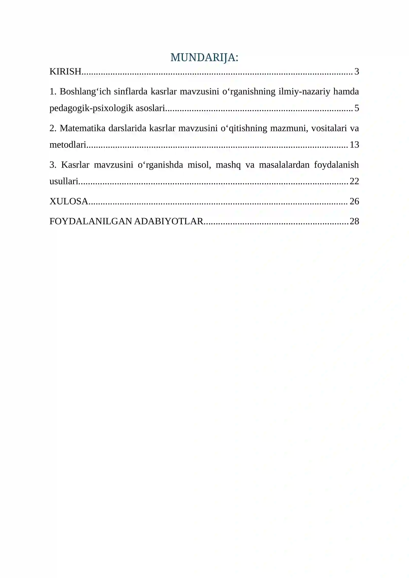 BOSHLANG‘ICH SINFLARDA KASRLAR MAVZUSINI O‘RGANISH METODIKASI 2