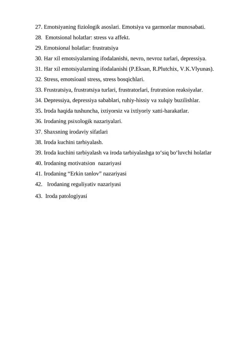 Umumiy psixologiya fanidan yakuniy nazorat savollari 2