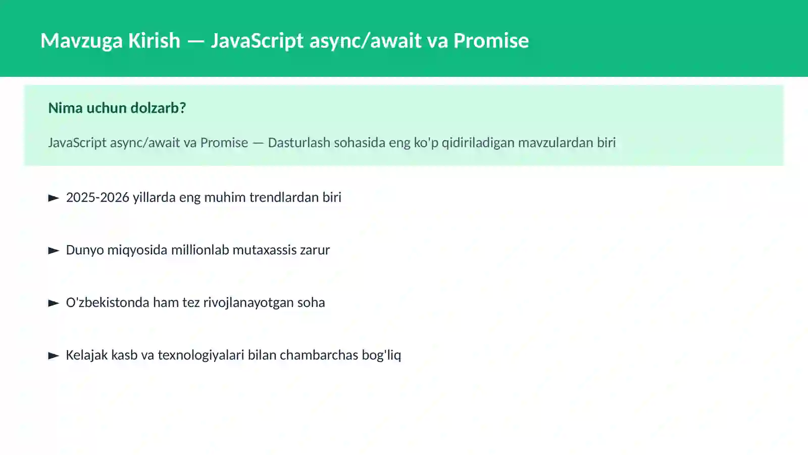 JavaScript async/await va Promise 2