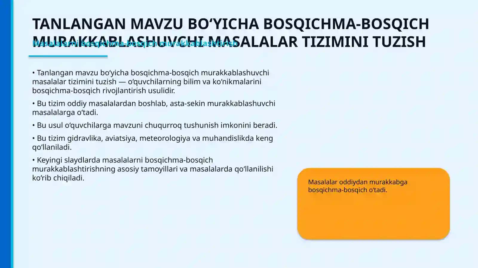 Tanlangan Mavzu Bo‘yicha Bosqichma-Bosqich Murakkablashuvchi Masalalar Tizimini Tuzish 2