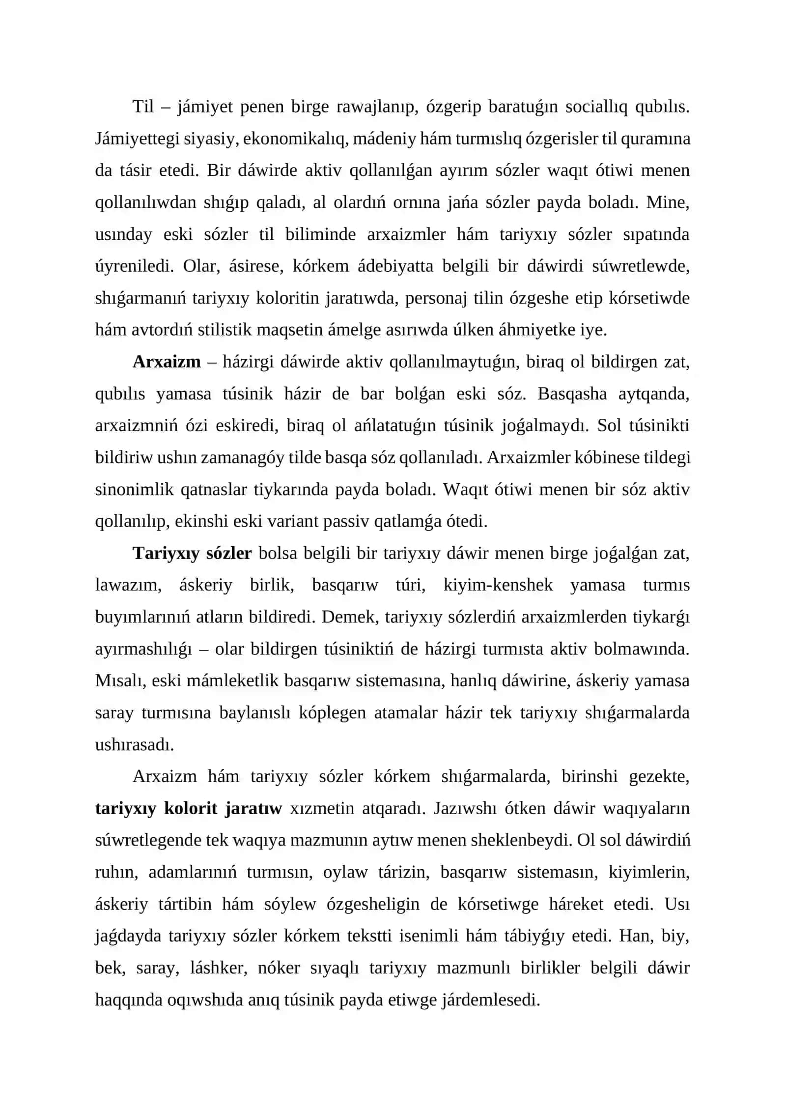 Arxaizm hám tariyxıy sózlerdiń stillik xızmeti 2