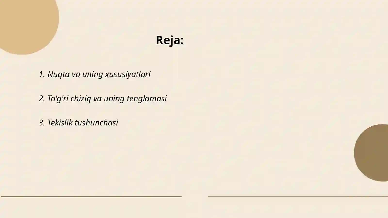 Geometriyaning asosiy tushunchalari (nuqta to'g'ri chiziq,tekislik) 2