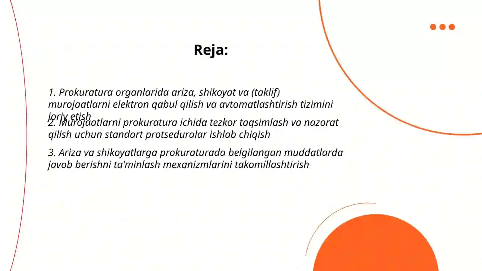 Prokuratura organlarida ariza, shikoyat va (taklif) murojatlari boʻyicha ishlashni taklif qilish 2
