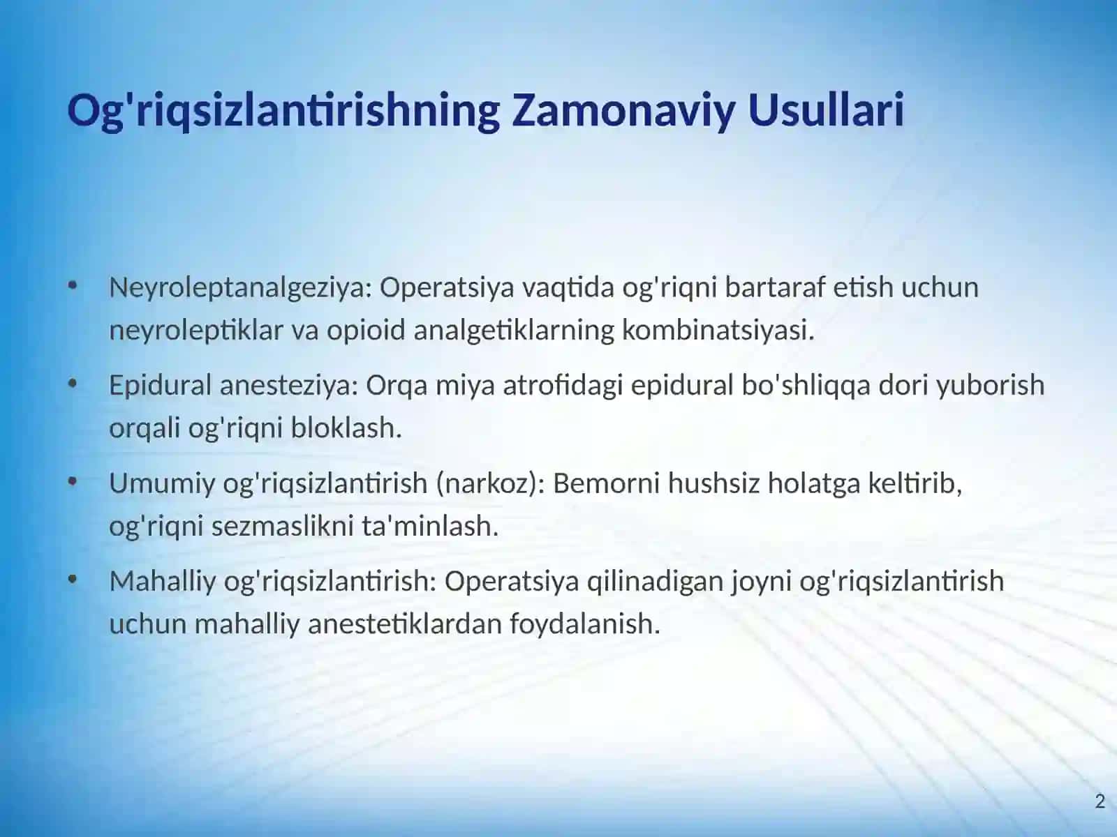 Og'riqsizlantirishning Zamonaviy Usullari 2