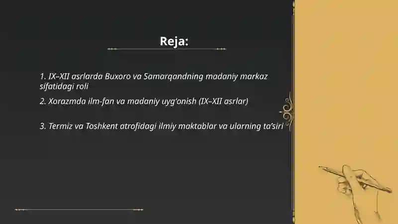 IX–XII asrlarda Buxoro va Samarqandning madaniy markaz sifatidagi roli 2