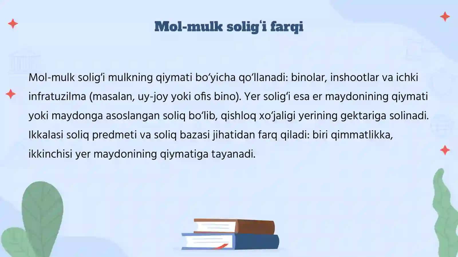 O'zbekistonda mol mulkni soliqga tortishning o'ziga xos xususiyatlari 2