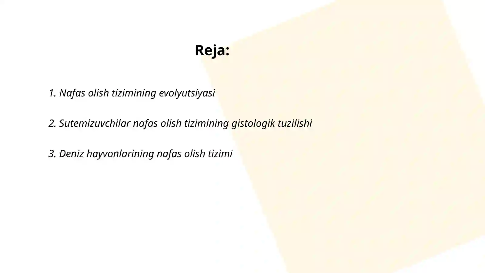 Nafas olish tizimining qiyosiy gistalogik tavsifi 2