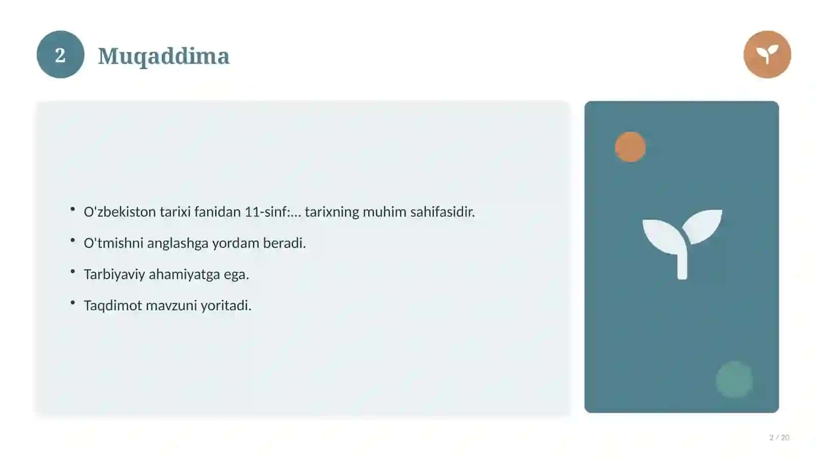 O'zbekiston tarixi fanidan 11-sinf: kalendar-mavzuiy reja 2