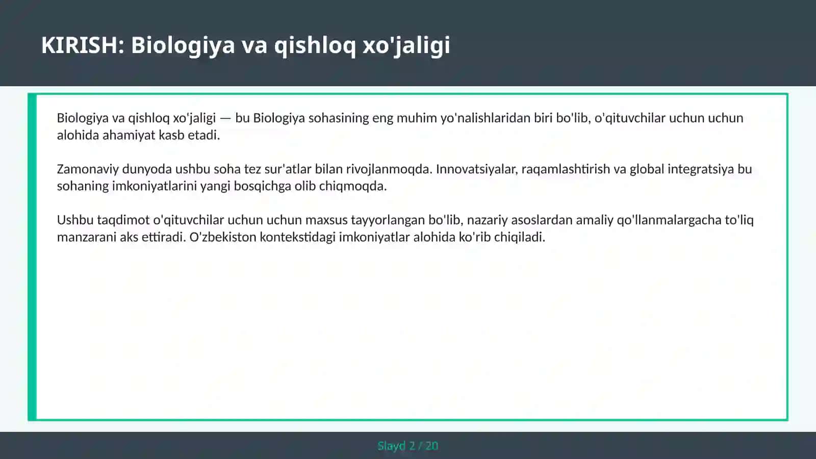 BIOLOGIYA VA QISHLOQ XO'JALIGI 2