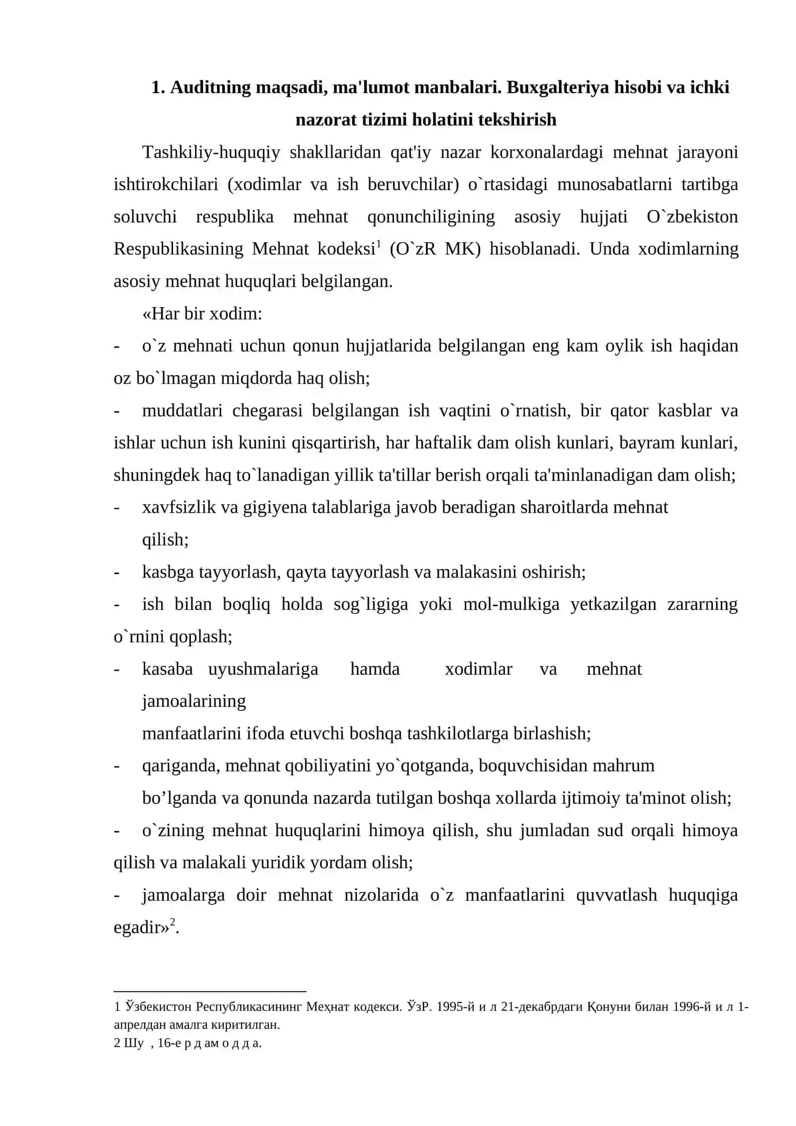 Xodimlar bilan mehnatga xaq to’lash bo’yicha muomalalari auditining uslubi 2