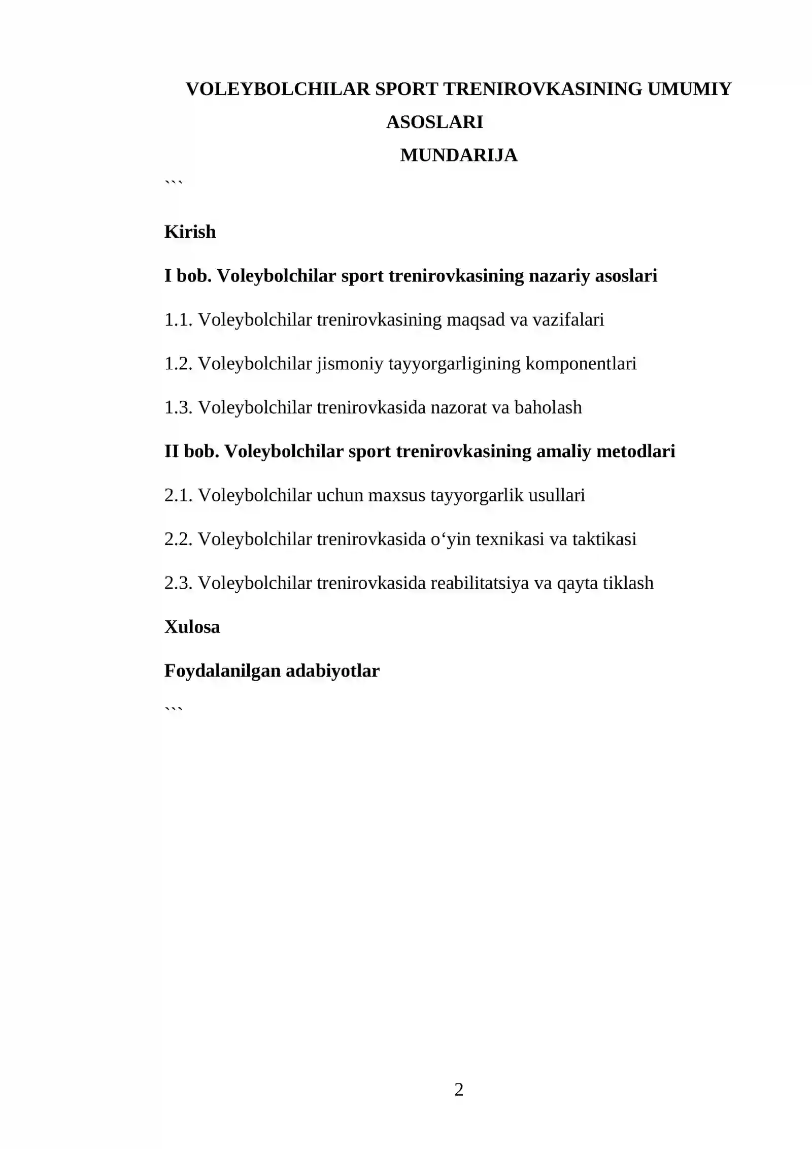 Voleybolchilar sport trenirovkasining umumiy asoslari 2