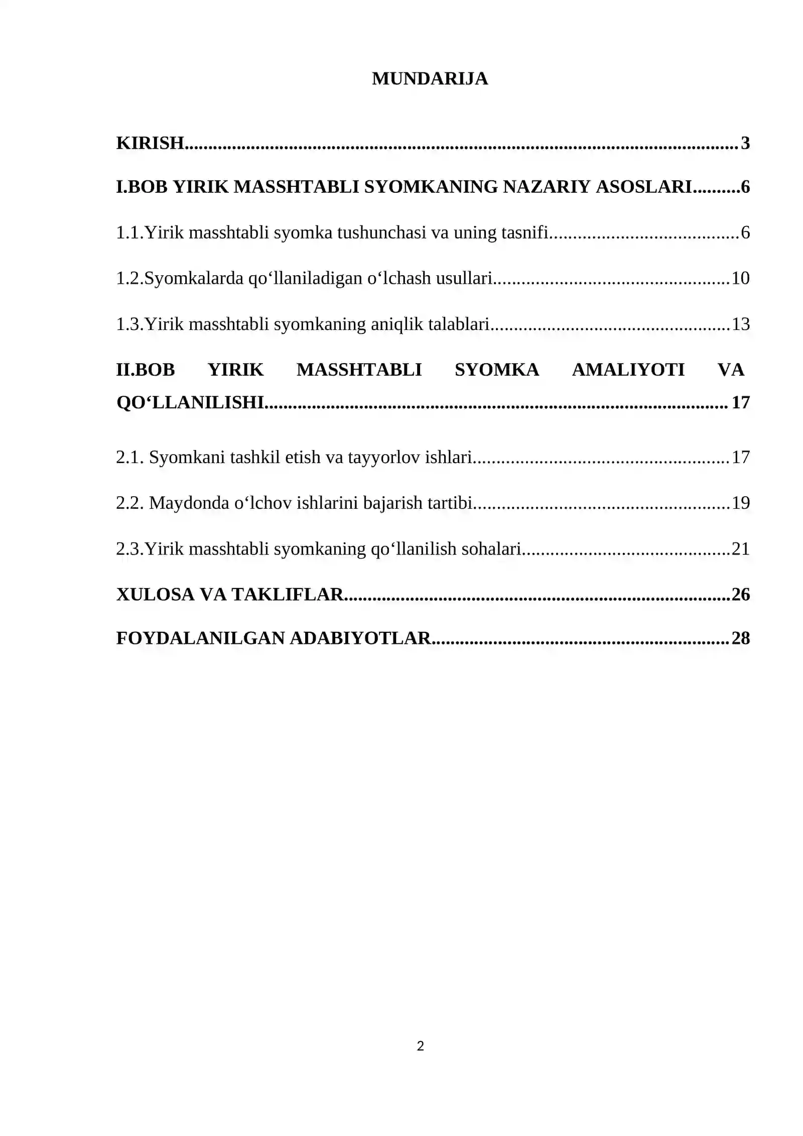 Yirik masshtabli syomka - Geodeziya kurs ishi 2