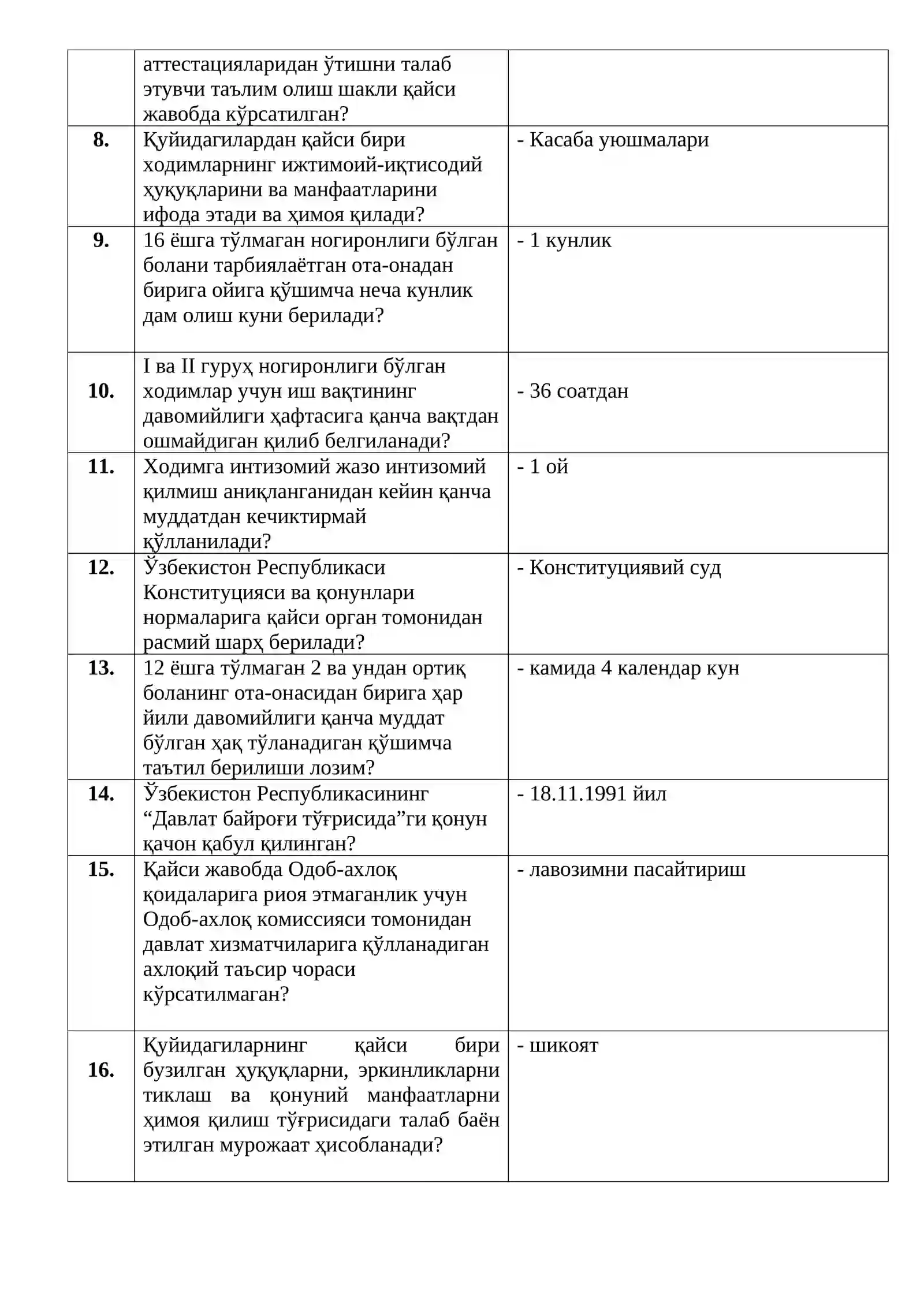 ДАВЛАТ ХИЗМАТЧИСИ АРГОС ТЕСТ САВОЛЛАРИДА ТУШАДИГАН ДАВЛАТ ТИЛИ, МИЛЛИЙ ҚОНУНЧИЛИК 2