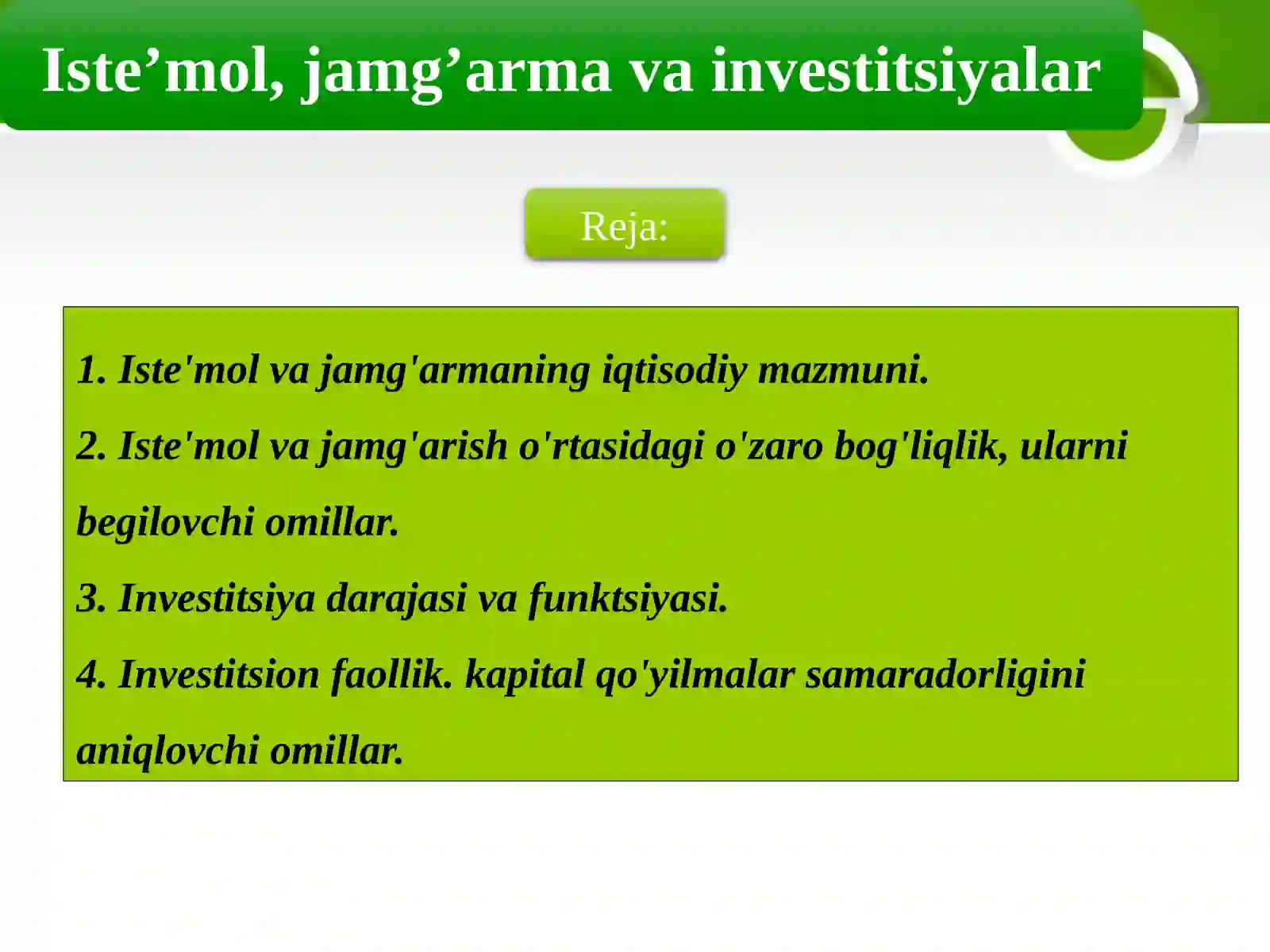 Iste’mol, jamg’arma va investitsiyalar 2