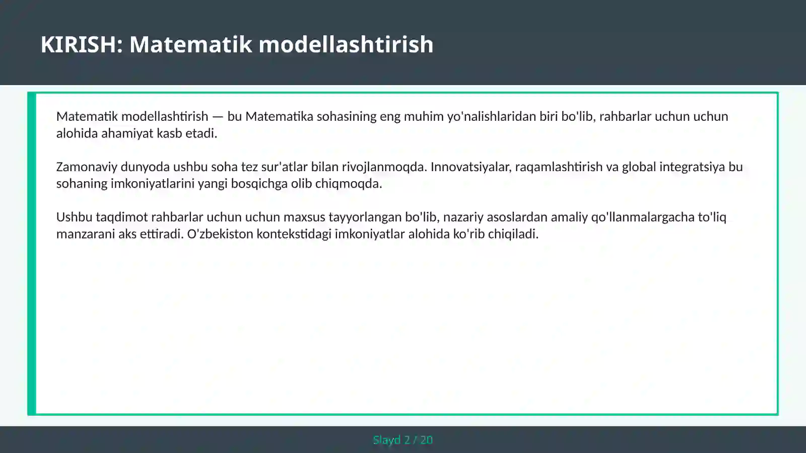 Matematik modellashtirish 2