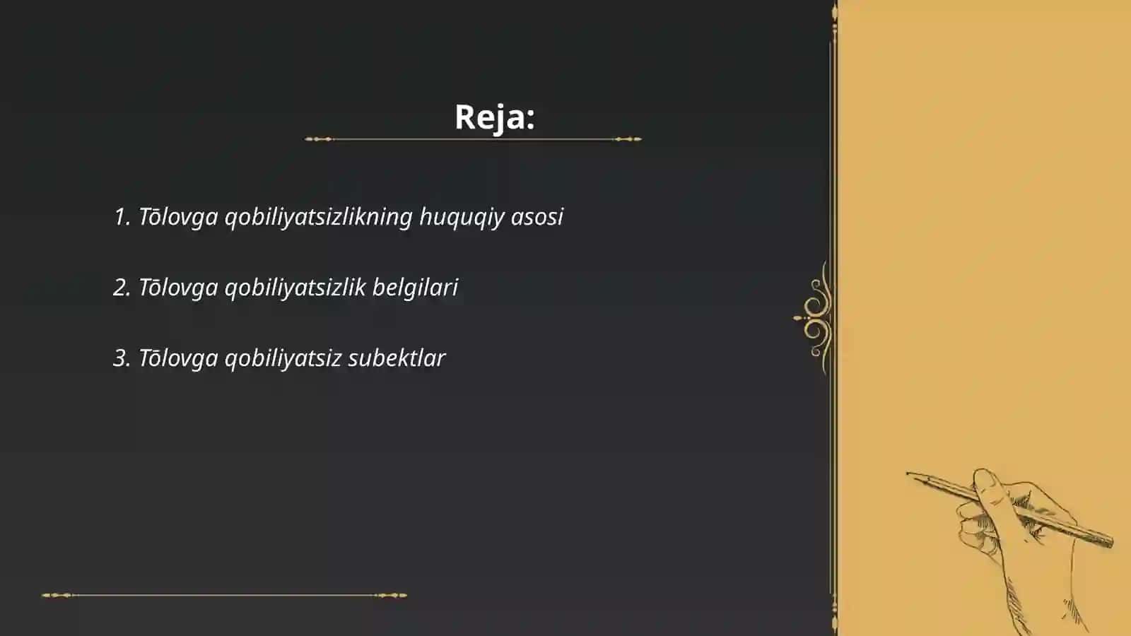 Biznes huquqi subektlarining tōlovga qobiliyatsizligi 2