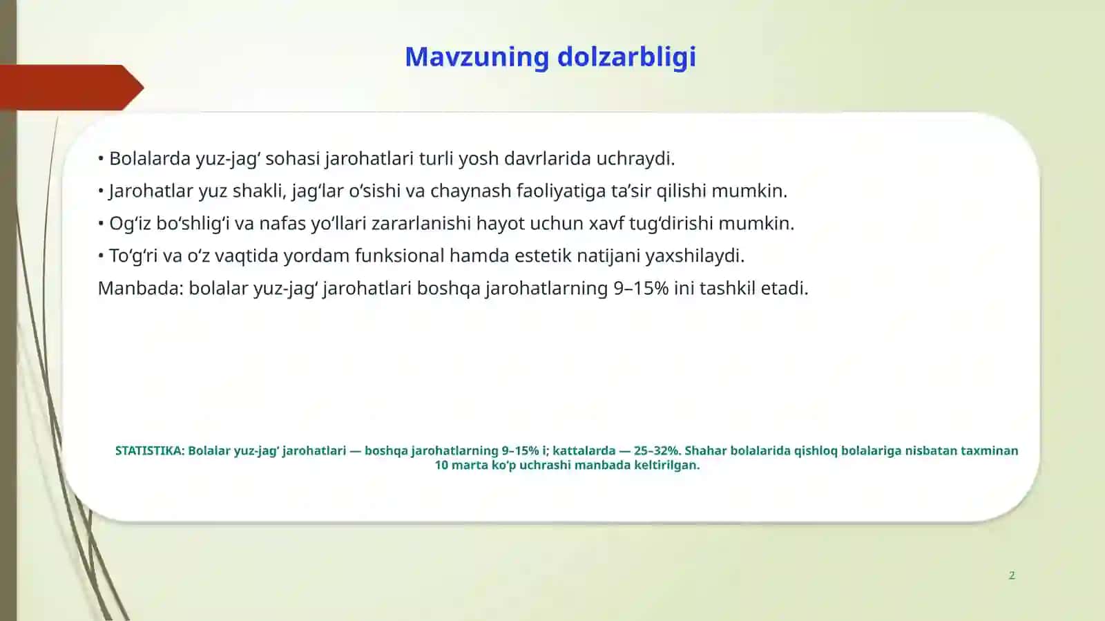 Bolalar yuz-jag‘ to‘qimalari va a’zolari jarohatlari 2