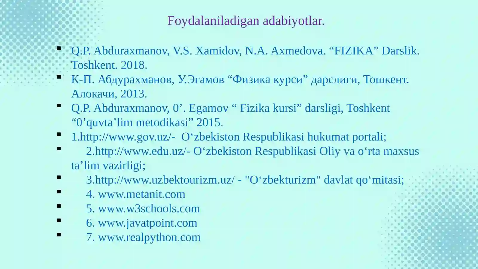 Qattiq jism aylanma harakati tenglamasi. Kuch momenti. Aylanish o’qiga nisbatan jismning impuls momenti 2
